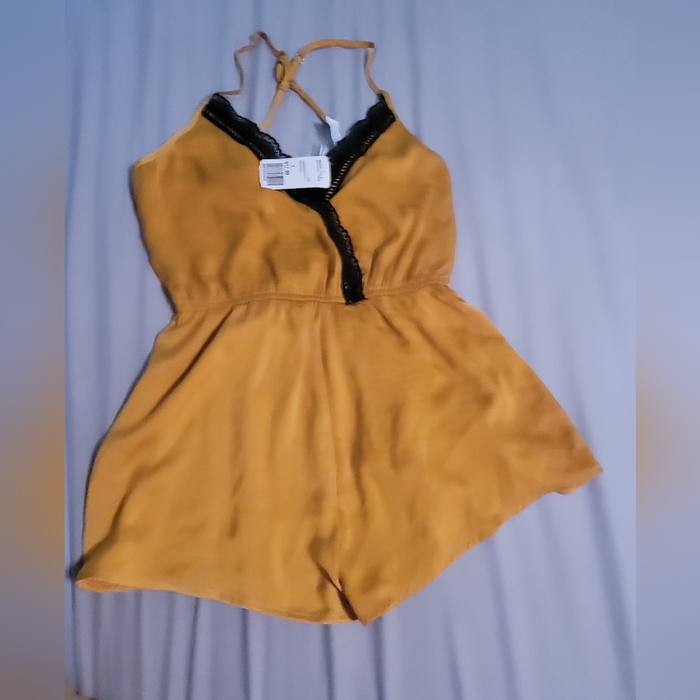 Forever 21 Golden Romper with Black Lace Detail